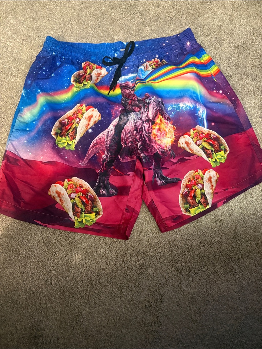 Uideazone Men's Multicolor Novelty Swim Shorts with Rainbow & Tacos XXL